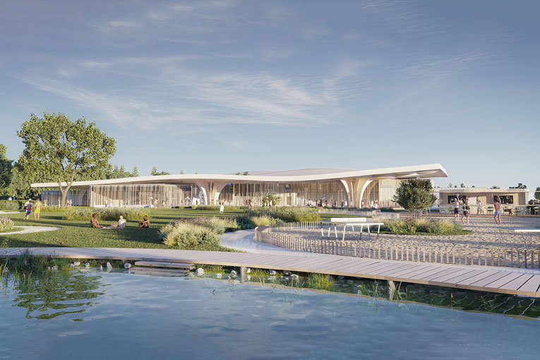 Esquisse de “La Canopée”, le futur centre aqua-ludique de Roannais Agglomération. [©Chabanne Architecte]