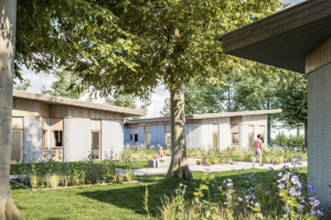 Associant une architecture contemporaine à un environnement naturel, les 36 appartements étudiants du projet Skovsporet ont été imprimés en 3D béton directement sur site. [©Saga/Cobod]